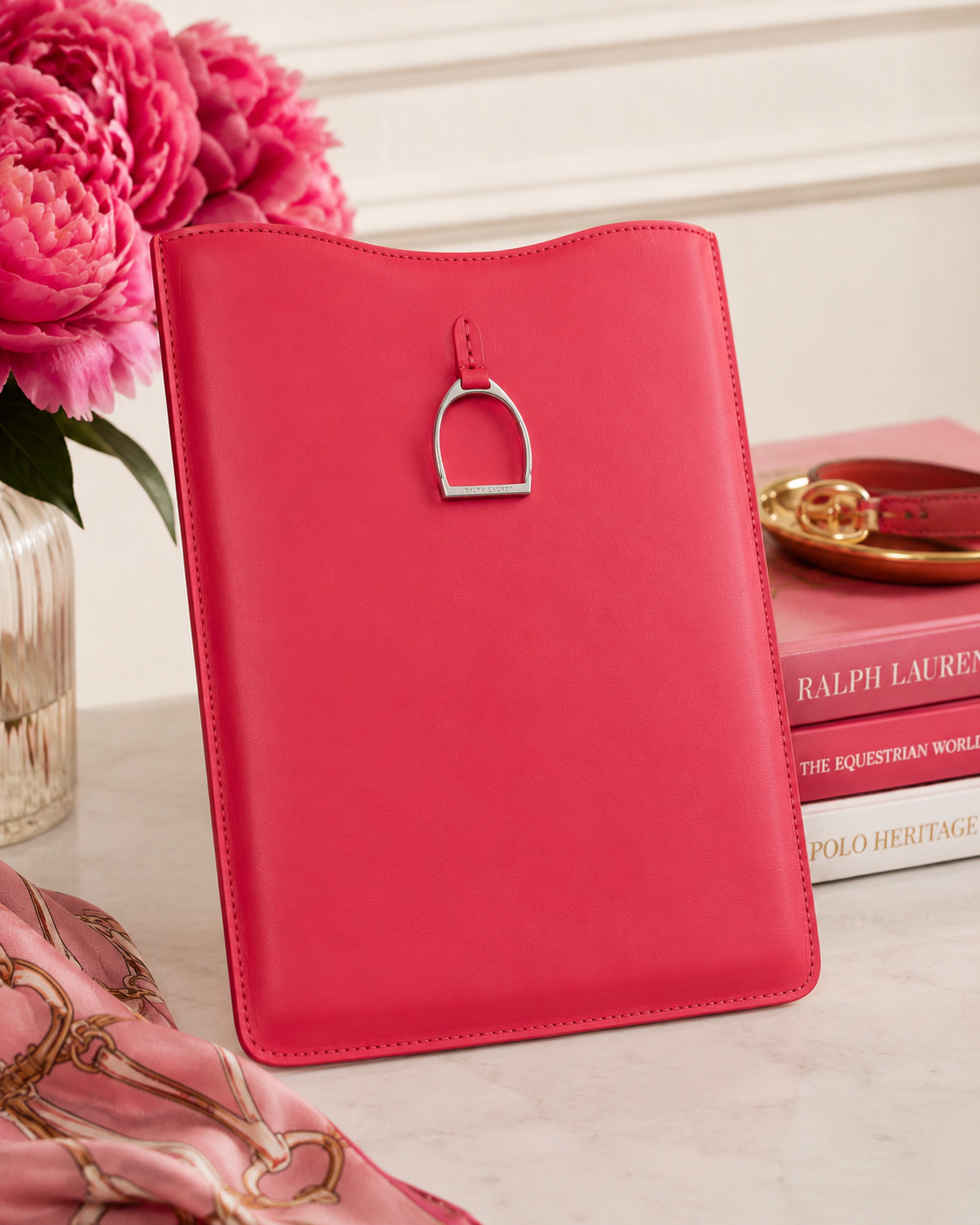 $395 Ralph Lauren Purple Label Leather Tablet Sleeve Equestrian Case Italy Pink
