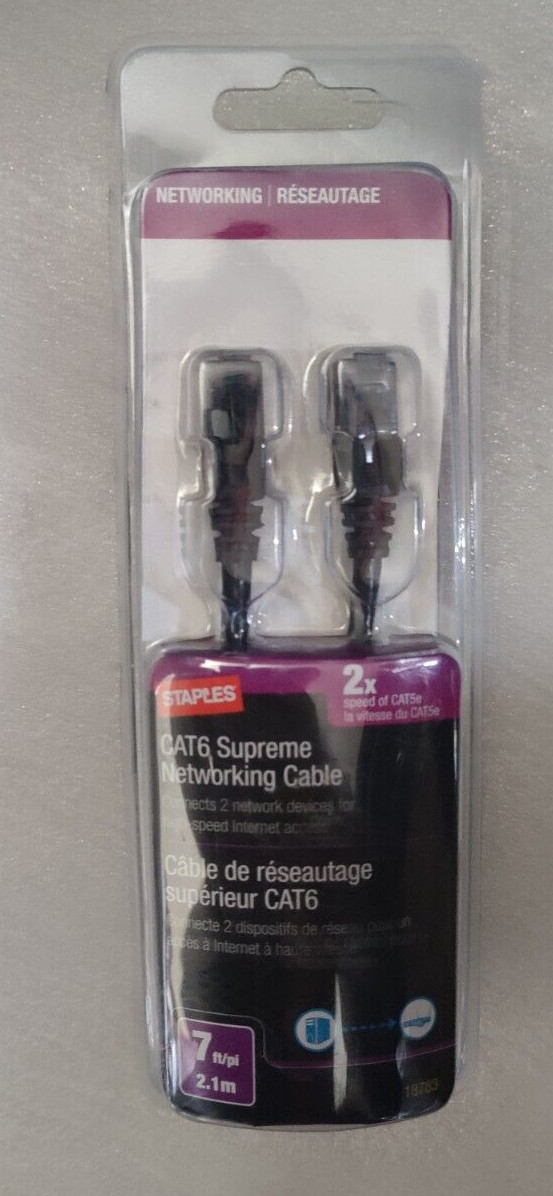 Staples CAT6 Supreme Networking Cable, 7 FT- NEW
