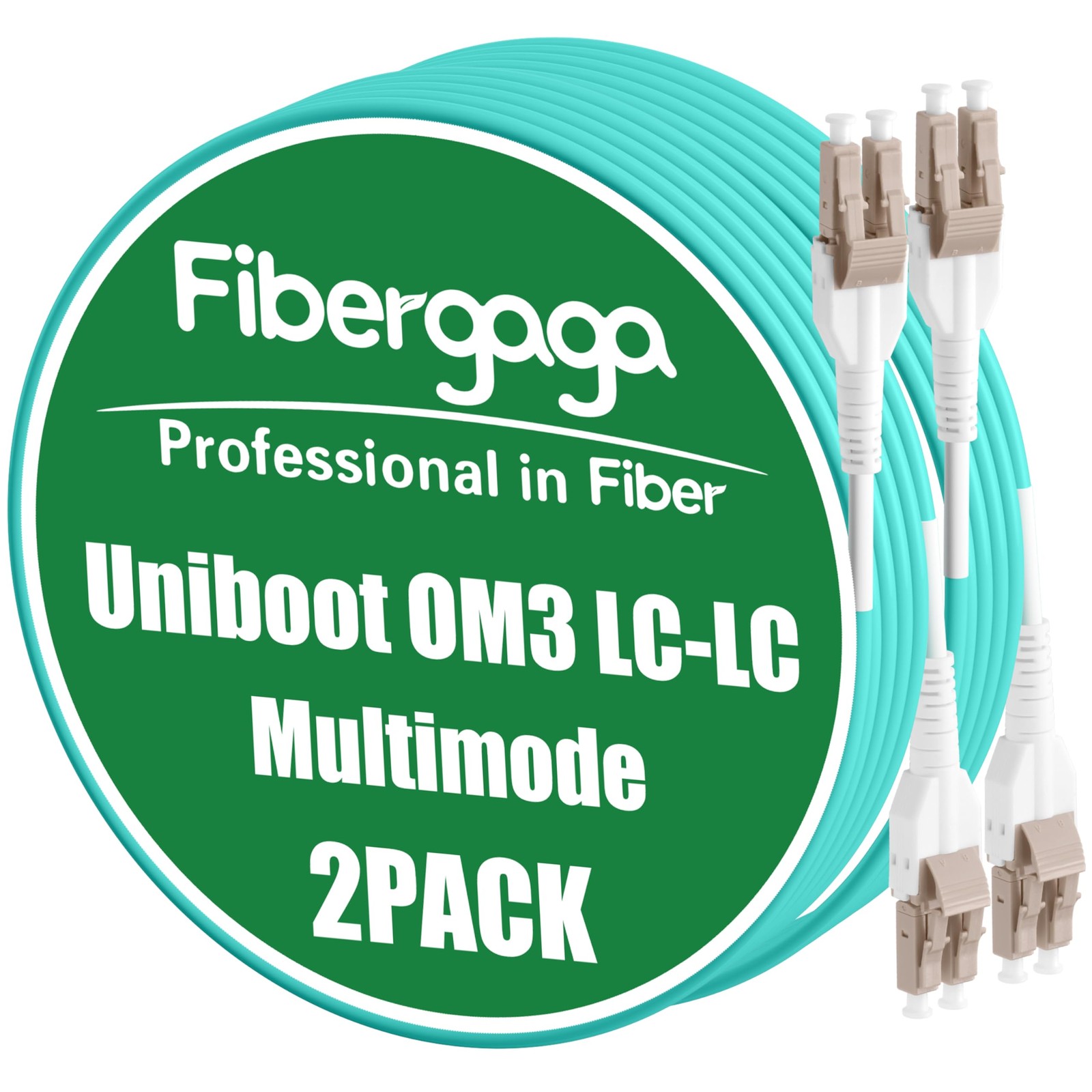 2 PCS Uniboot OM3 LC Fiber Patch Cable Multi-Mode Duplex 10GB 50/125m 3M/10ft