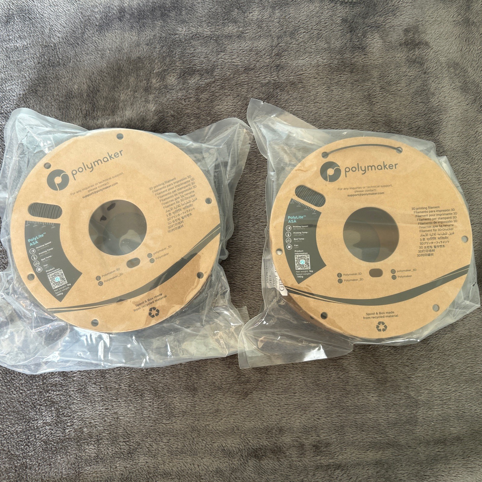 Polymaker ASA Filament 1.75mm Black 1KG, UV & Weather Resistant optical Lot of 2
