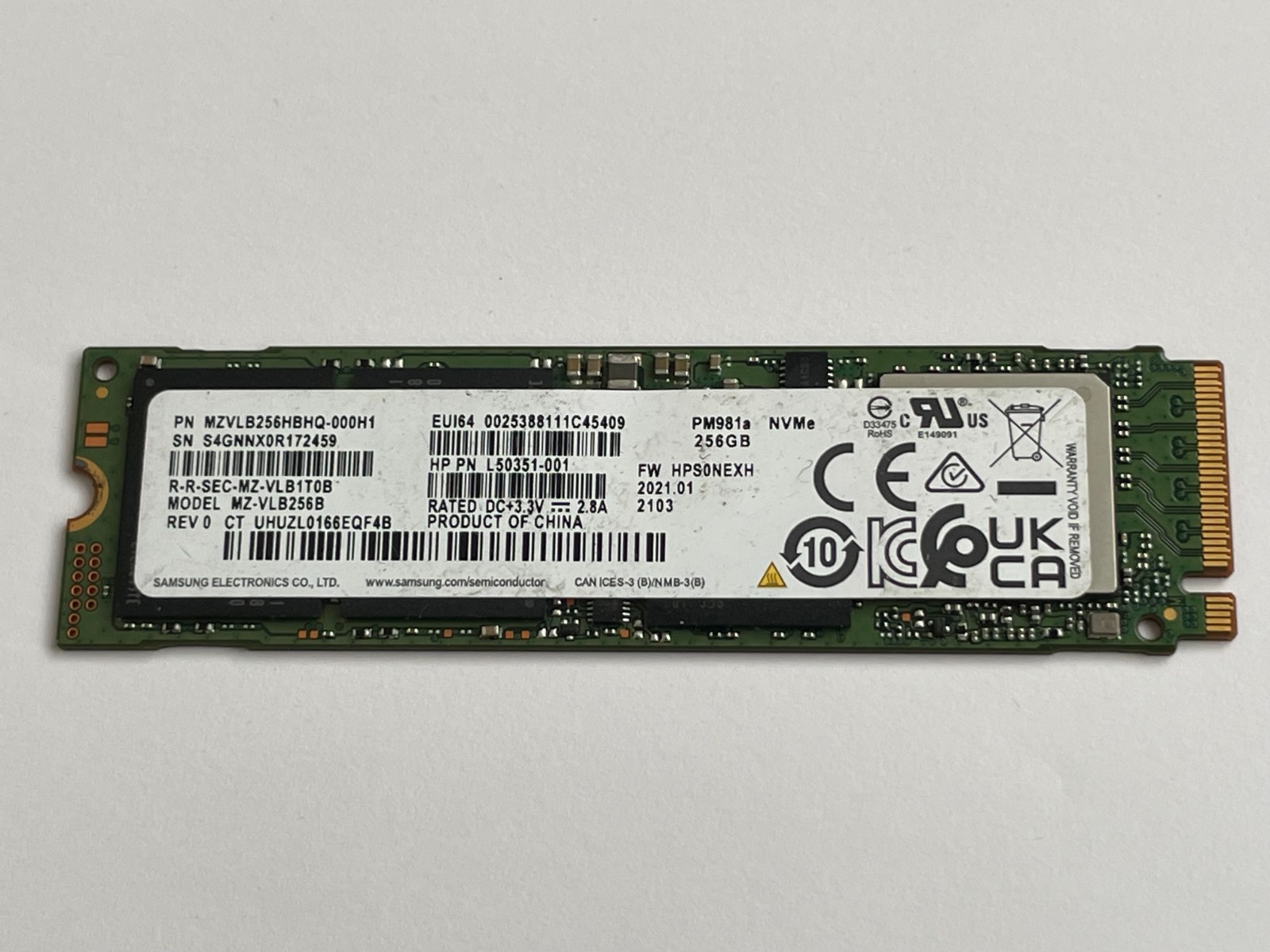 Samsung 256GB PM981a NVMe SSD Solid State Drive MZVLB256HBHQ-000H1 MZ-VLB256B