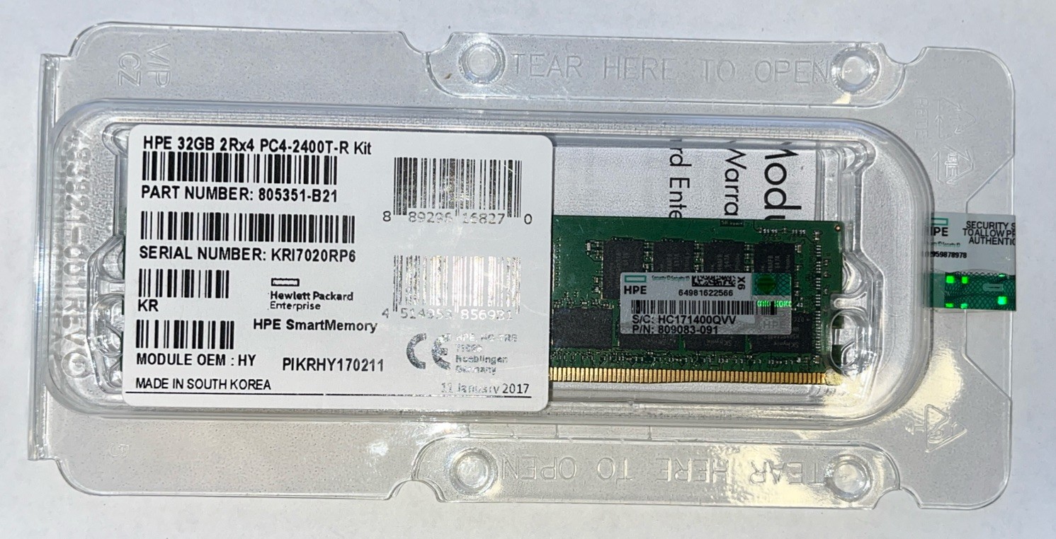 NEW 809083-091 HPE 32GB 2RX4 PC4-2400T Server RAM 805351-B21 819412-001