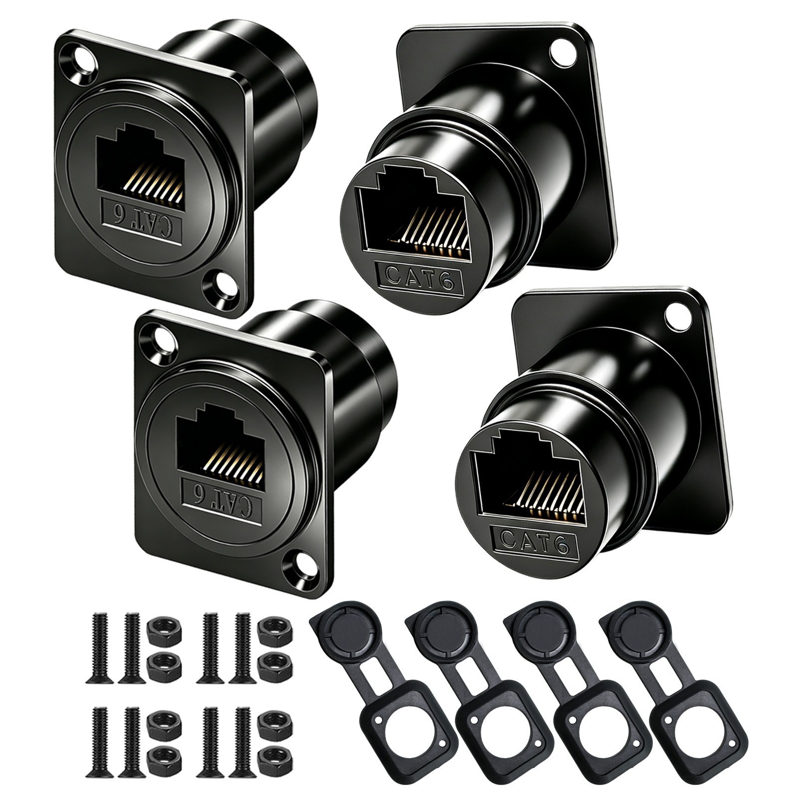 RJ45 CAT6 Cat5e D‑Panel Mount Ethernet Coupler Female to Female 4‑Pack
