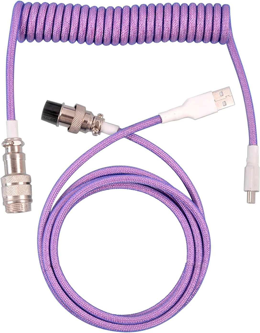 1.5M Coiled USB-C to USB-A Gaming Keyboard Cable, Double-Sleeved with Detachable