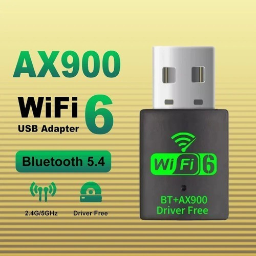 USB WiFi-6 900Mbps 2 in 1 Dongle 2.4G 5GHz Dual Band & BT 5.4 Win10,11 