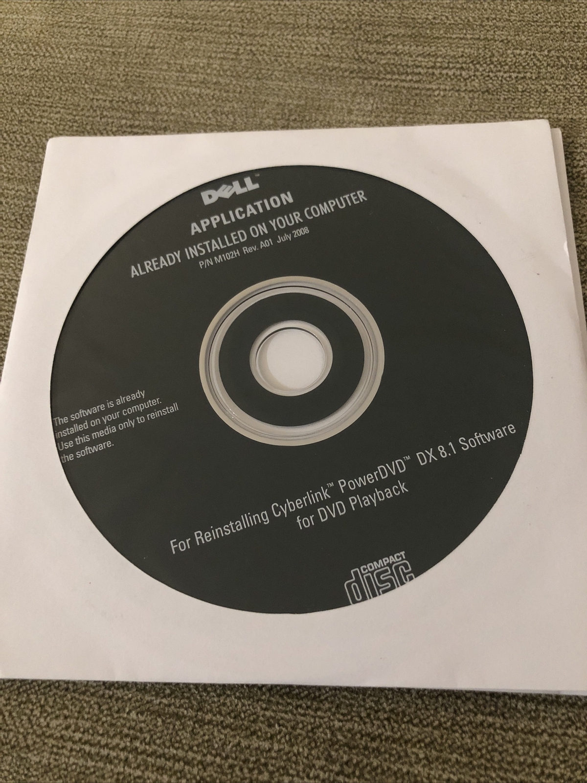 2008 Dell Application Reinstalling Cyberlink Power DVD DX 8.1 Software M102H