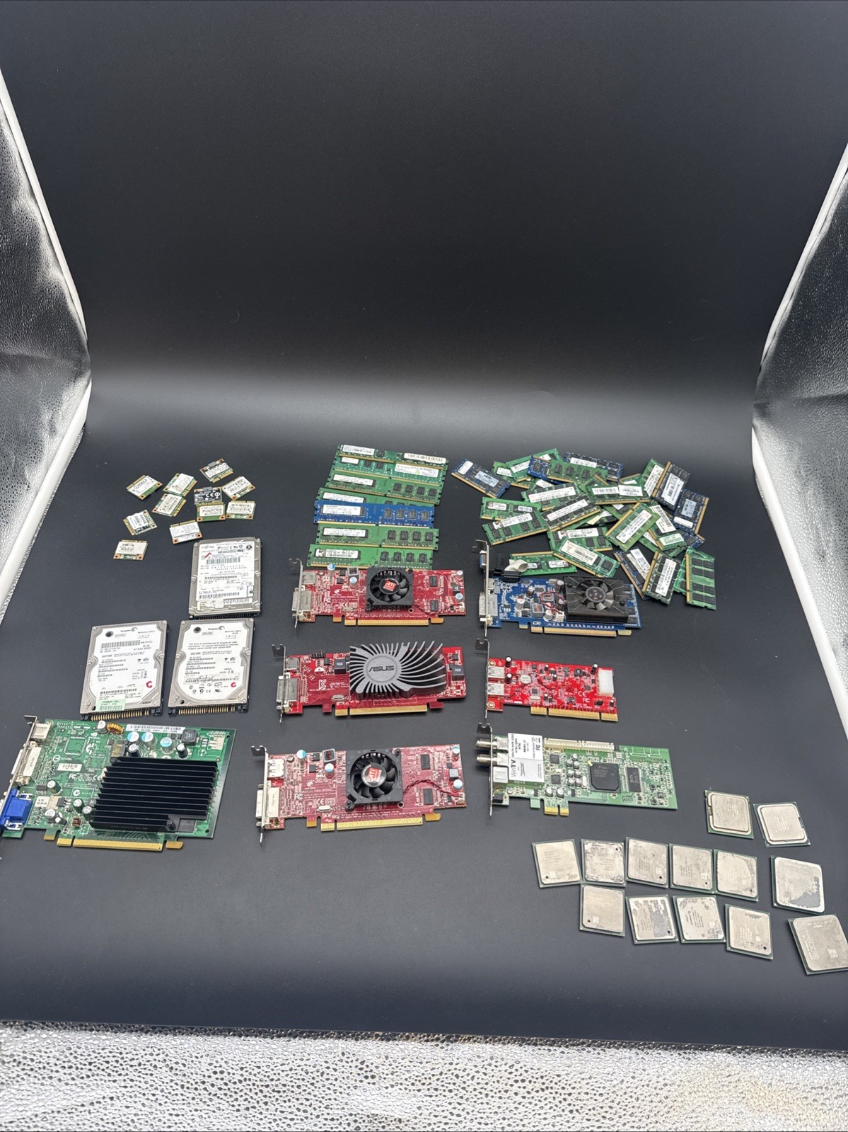 Lot Of Used Computer Parts Untested Sold AS-IS CPU, Graphics Card, Hard Drives