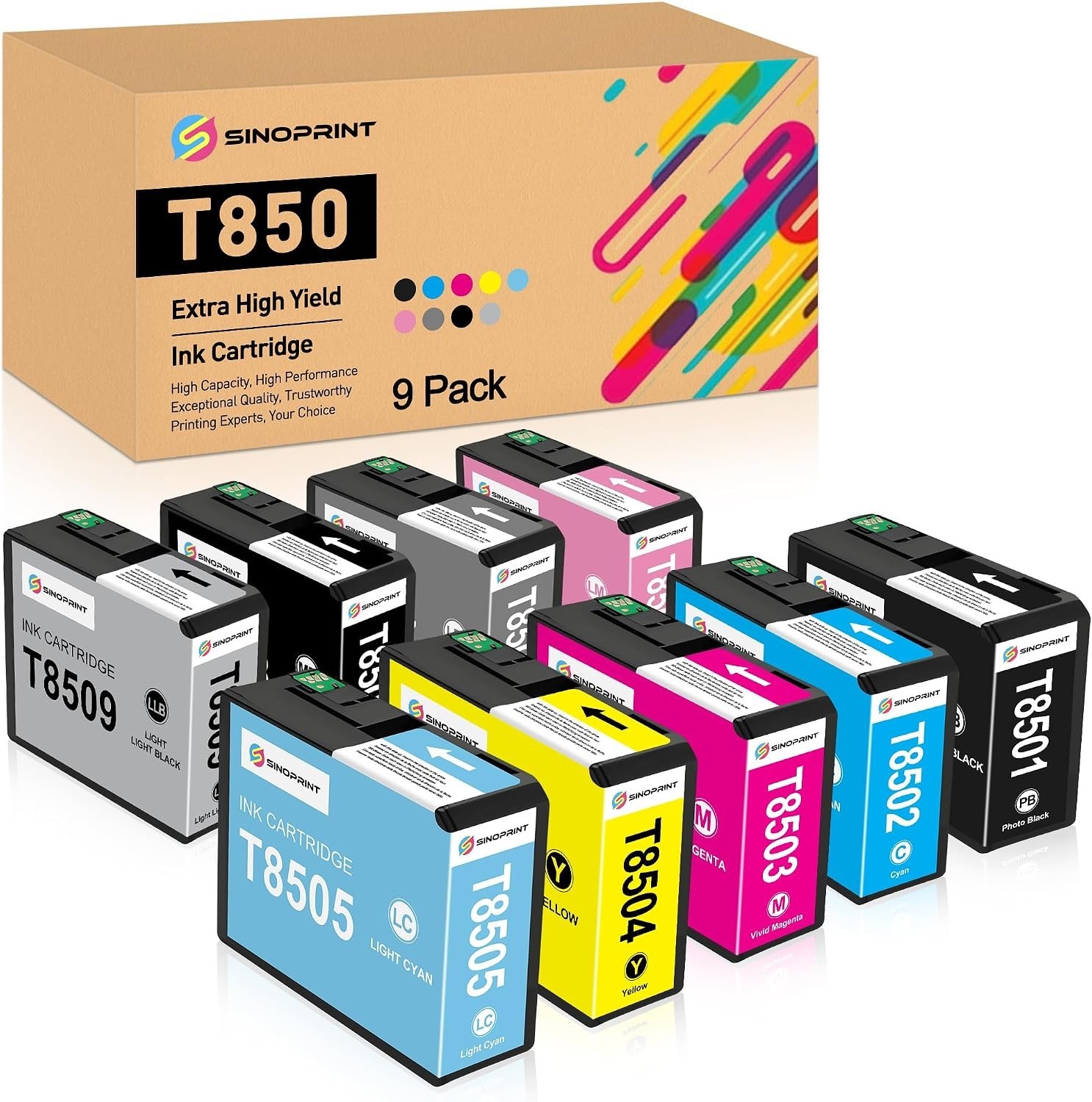 T850 9 Pack Ink Cartridge for Epson SureColor P800 T8501 T8509 Printers 80ML