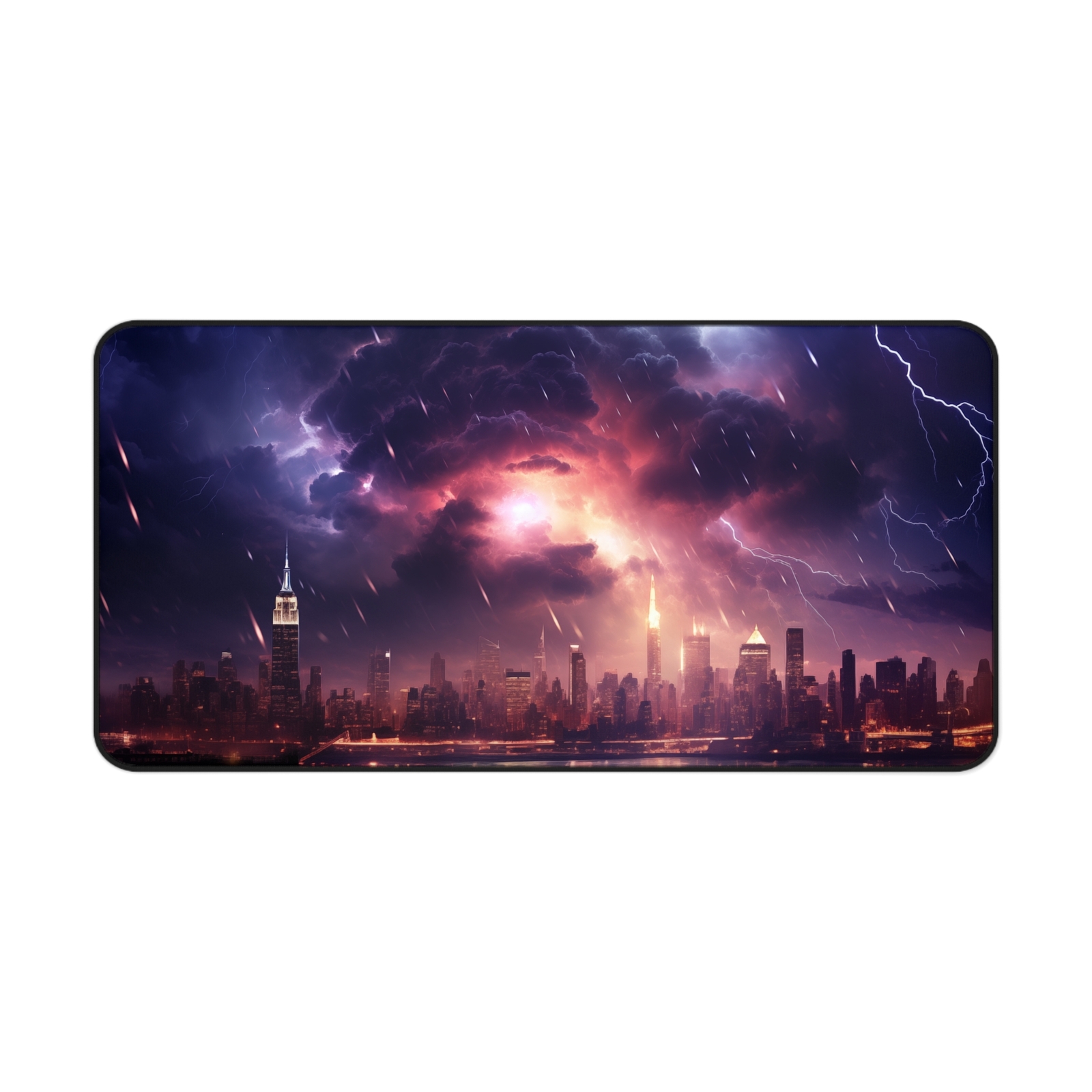 Fantasy World Deskmat - Meteor Shower Design, Space, Aesthetic City Mousepad.