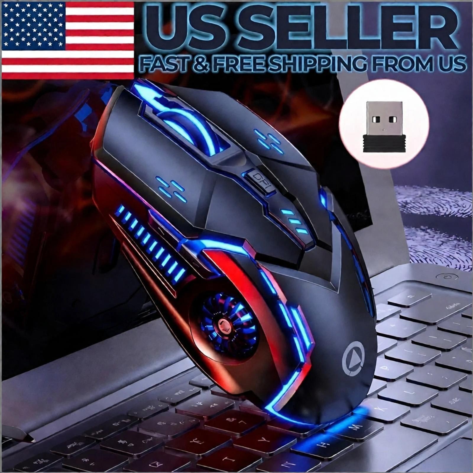 Rechargeable Wireless Gaming Mouse with 6 Silent Clicks & Adjustable RGB - Black