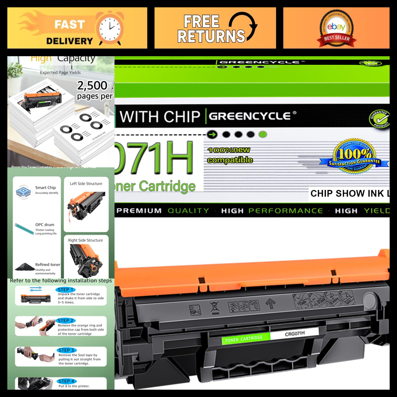 High-Yield Black Toner Cartridge Compatible with Canon MF270 LBP122dw - Quality