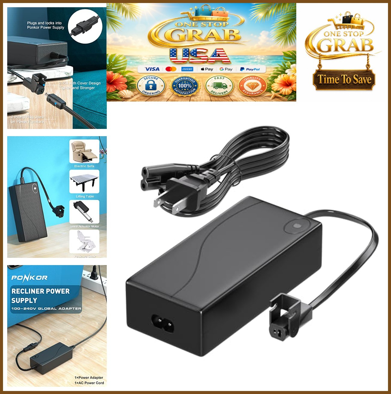Power Recliner Power Supply 29V 24V 2A Two Pin Adapter with AC Power Cord for