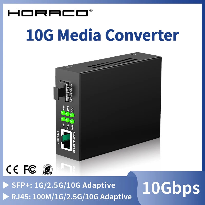 HORACO LG-10GE-XS 10G SFP+ to RJ45 Media Converter 10Gbps Transceiver