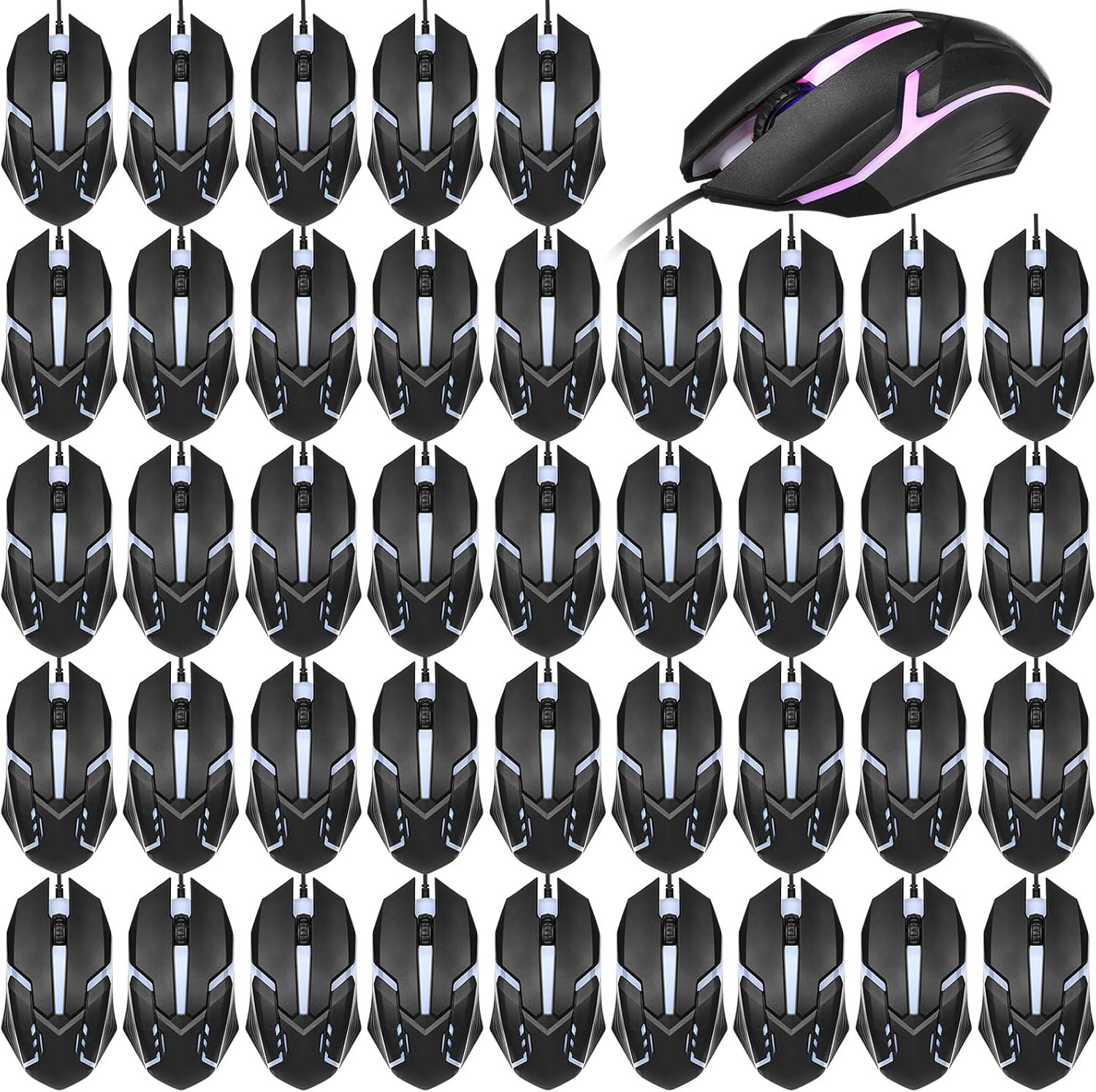 30 Pack Black USB Wired Mouse Bulk 1200 DPI RGB Optical Computer Mouse 3 Button