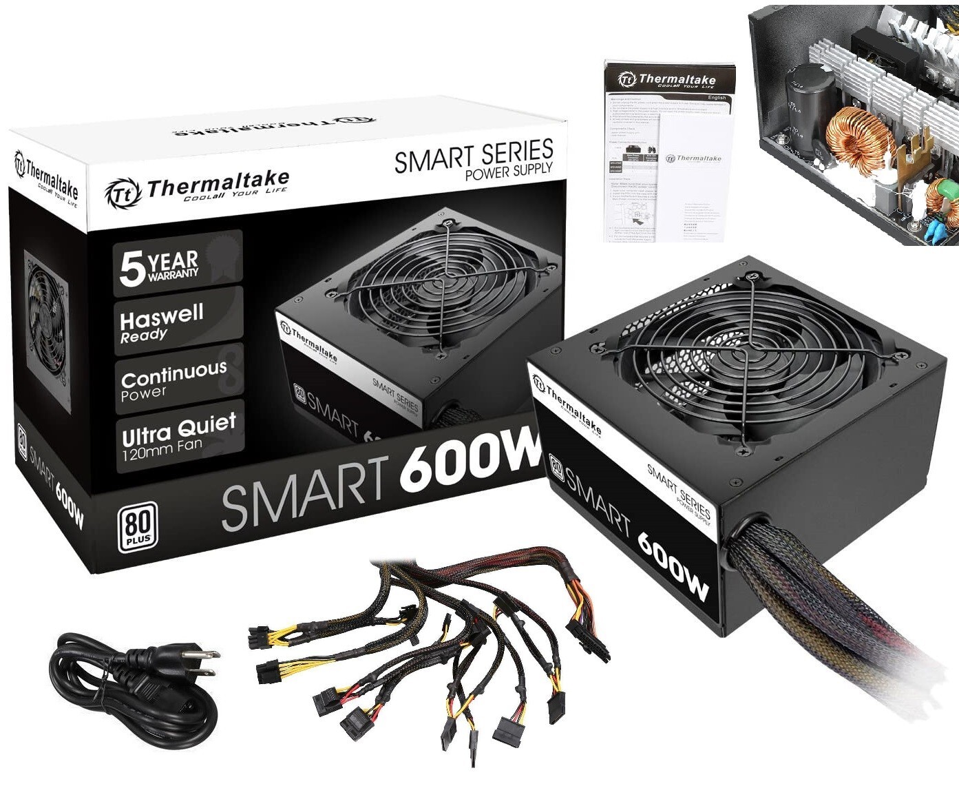 Thermaltake SMART 600W ATX 12V V2.3EPS 80 Plus Certified Active PFC Power Supply