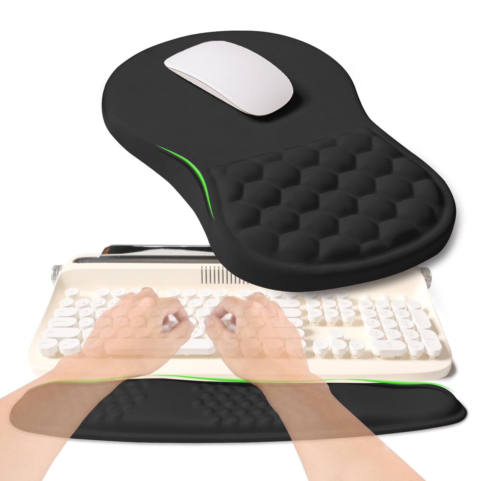 KUOSGM 2-in-1 Ergonomic Set, Wave Rise Keyboard Wrist Rest and 2-in-1, Black 