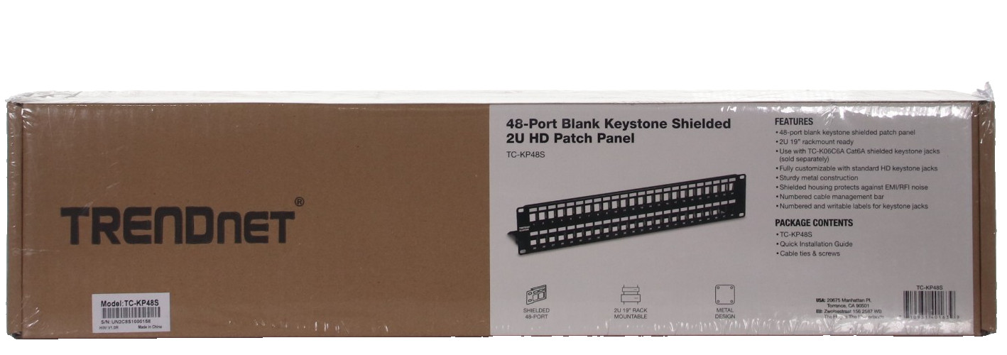 48-Port Blank Keystone Shielded 2U HD Patch Panel, 48-Port, Black