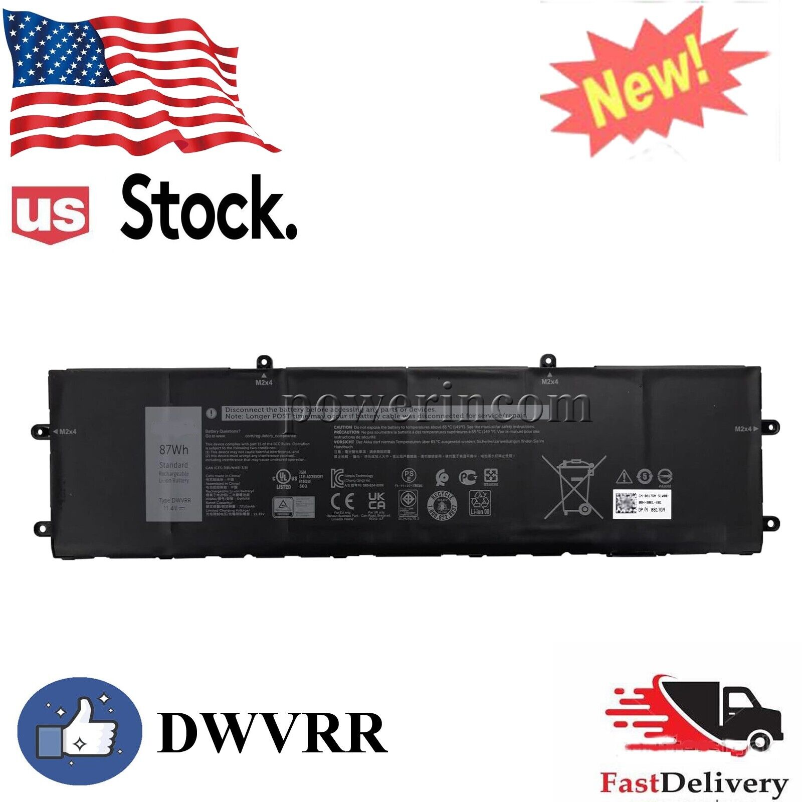 New DWVRR Battery for Alienware X15 R1 NAWX15R101 Inspiron 16 7620 2-in-1