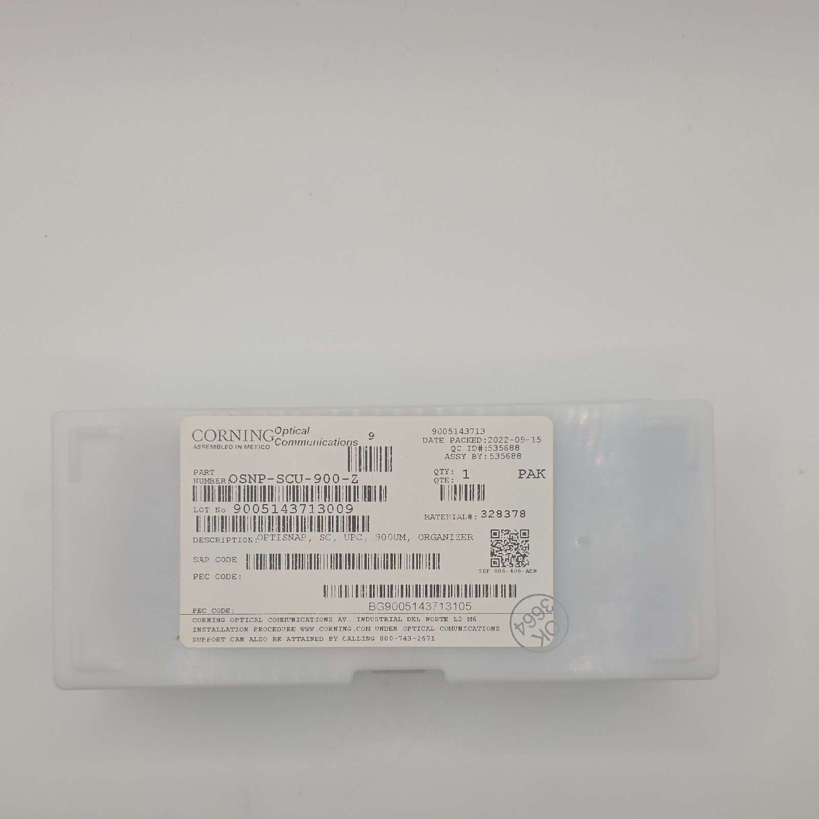 Corning OSNP-SCU-900-Z OptiSnap SC, UPC , 900UM 