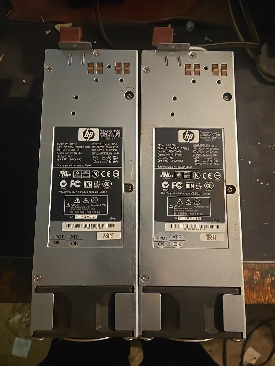 2 Genuine OEM HP PS-3701-1 DC Power Supply PSU 725W 12V 60A Fans Power Up