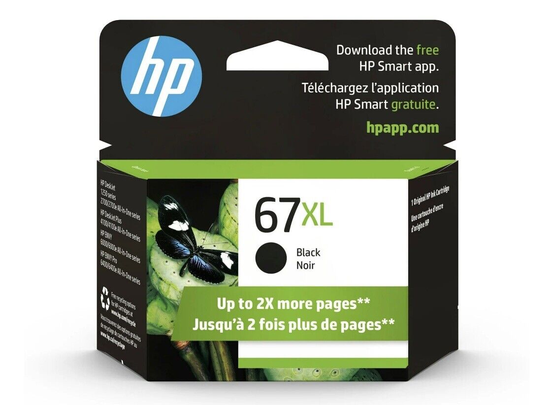 HP 67 XL High Yield Black Original Ink Cartridge 3YM57AN. New In Box Exp 2025