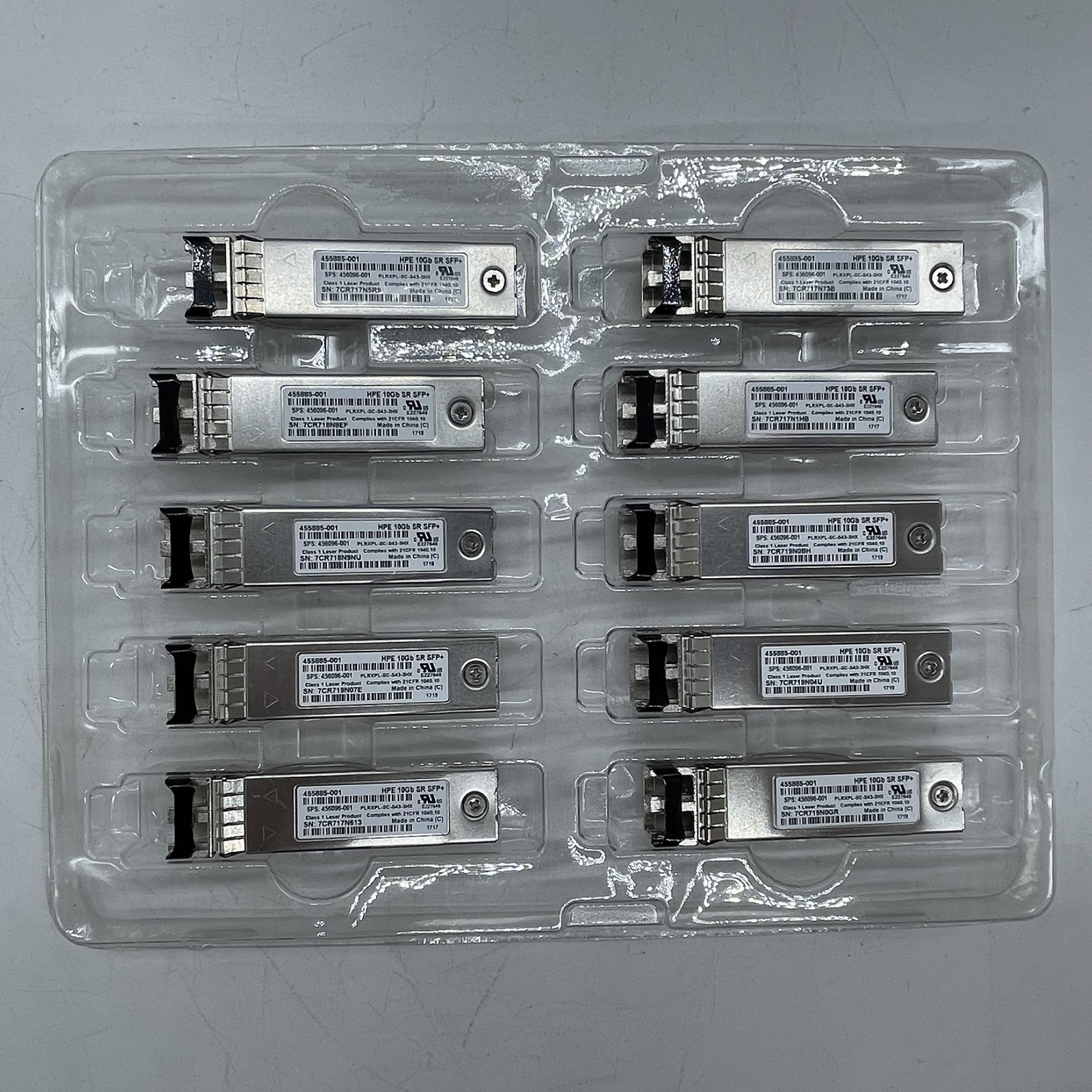 Lot of 10 - HP 10Gb SR SFP+ Transceiver 455883-B21 455885-001 456096-001 850nm
