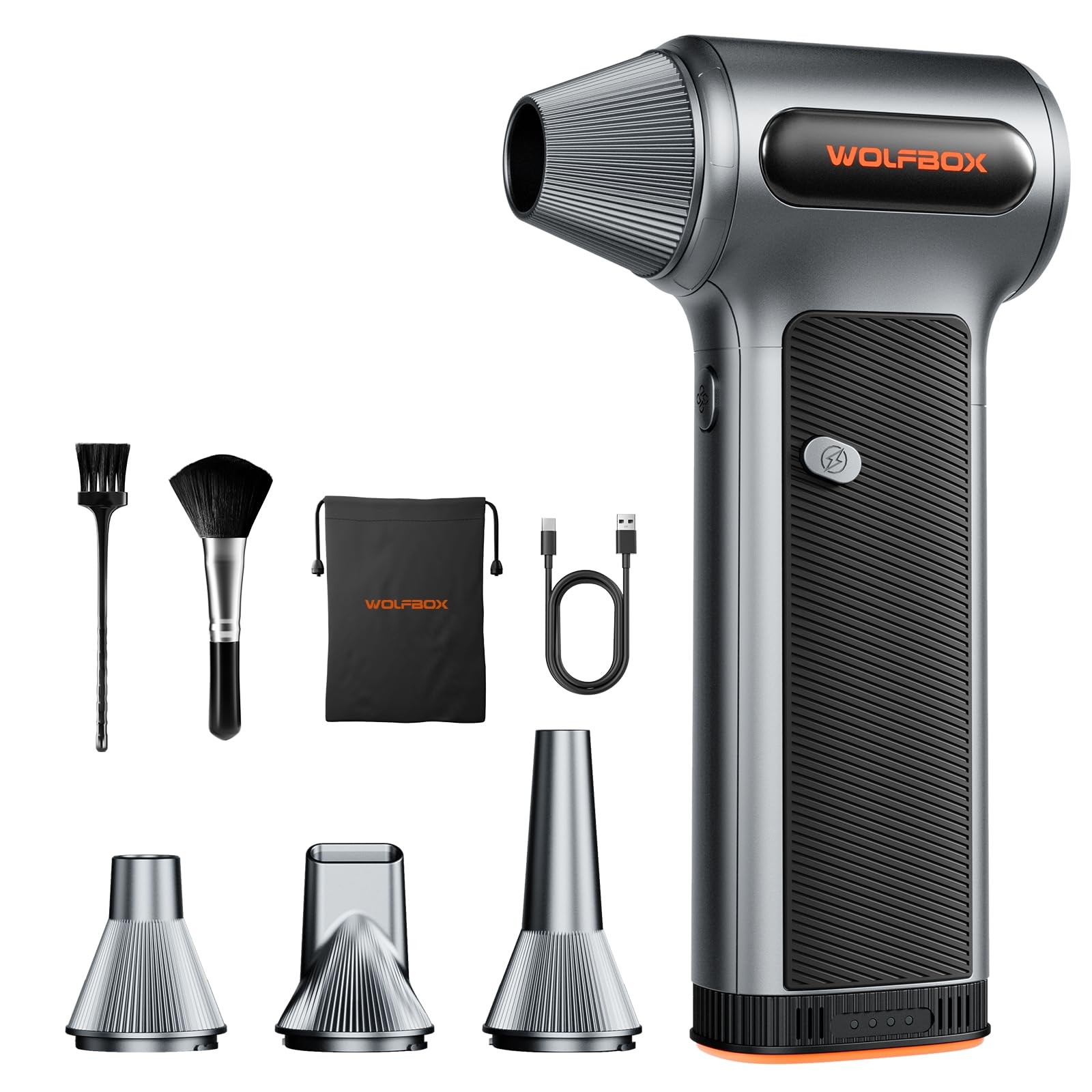 WOLFBOX MF200 Compressed Air Duster with Removable Battery & 4 Nozzles, Cordl...