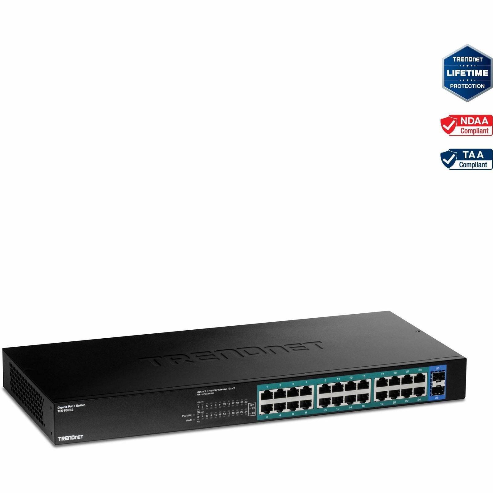 TRENDnet TPE-TG262 26-Port Gigabit PoE+ Switch 380W 1U Rack