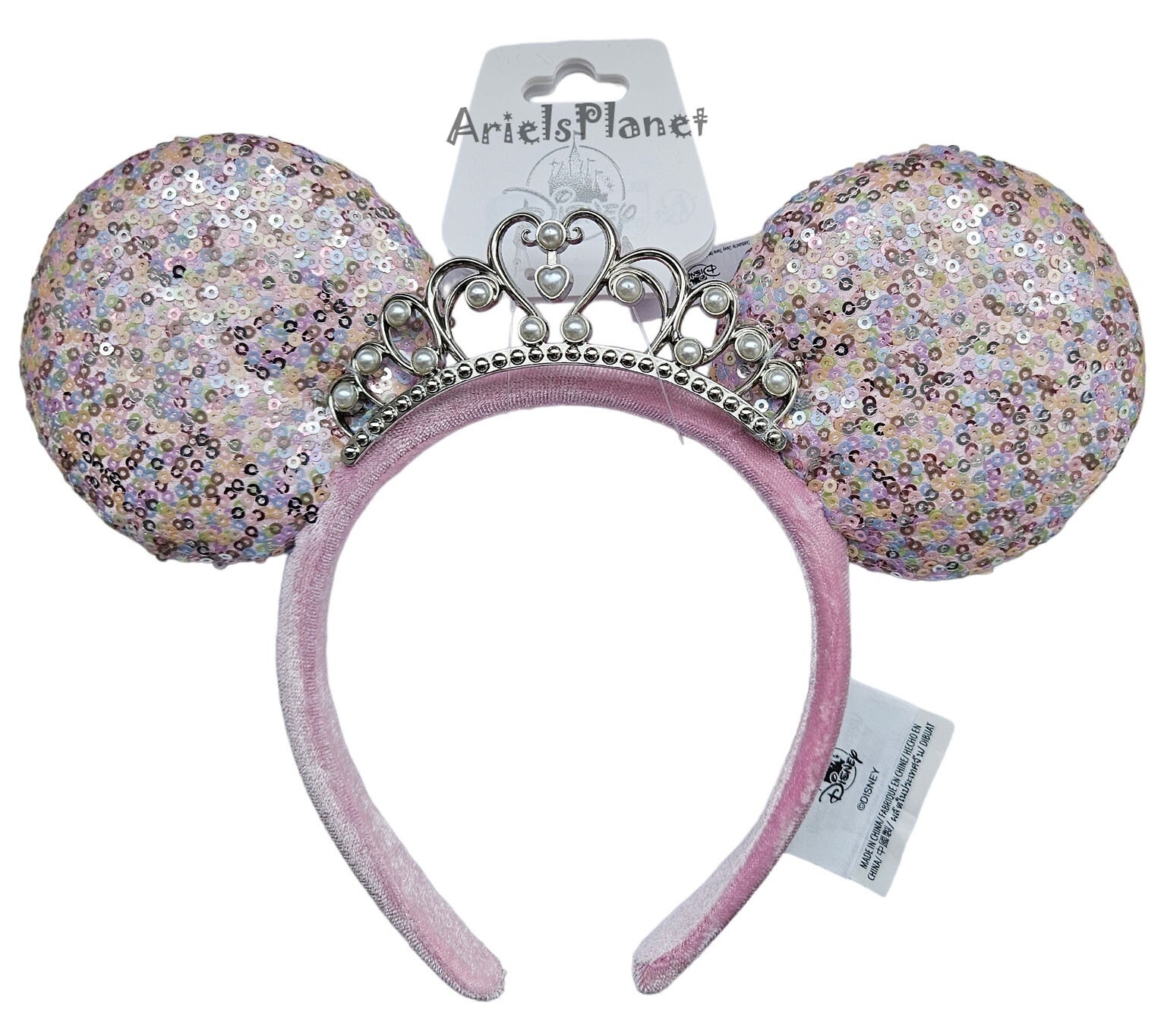 Disney Parks Princess Crown Tiara Sequin Minnie Mouse Ear Headband - Pink