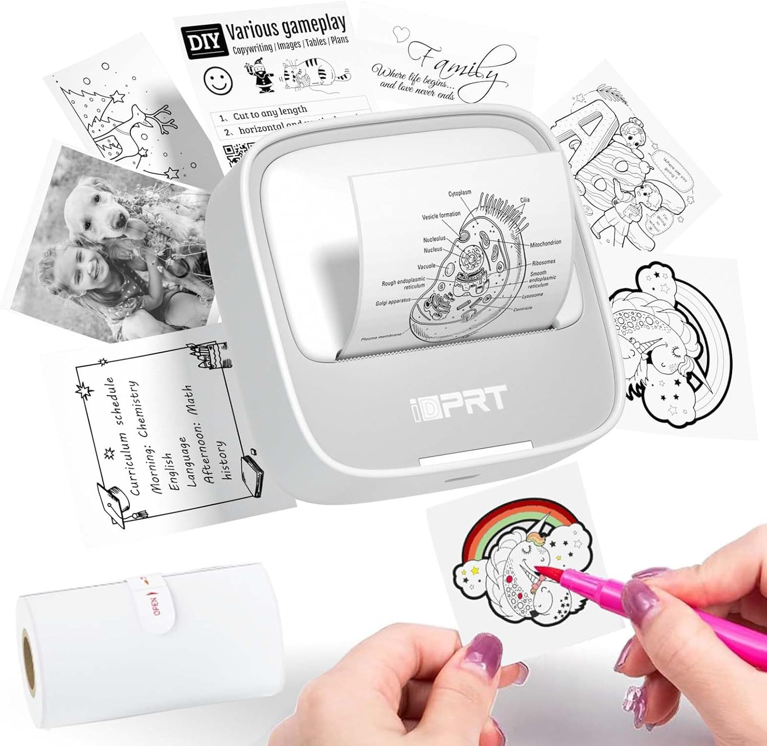 iDPRT Portable Sticker Maker Machine with 1 Roll Sticker Paper, Mini Printer Eff
