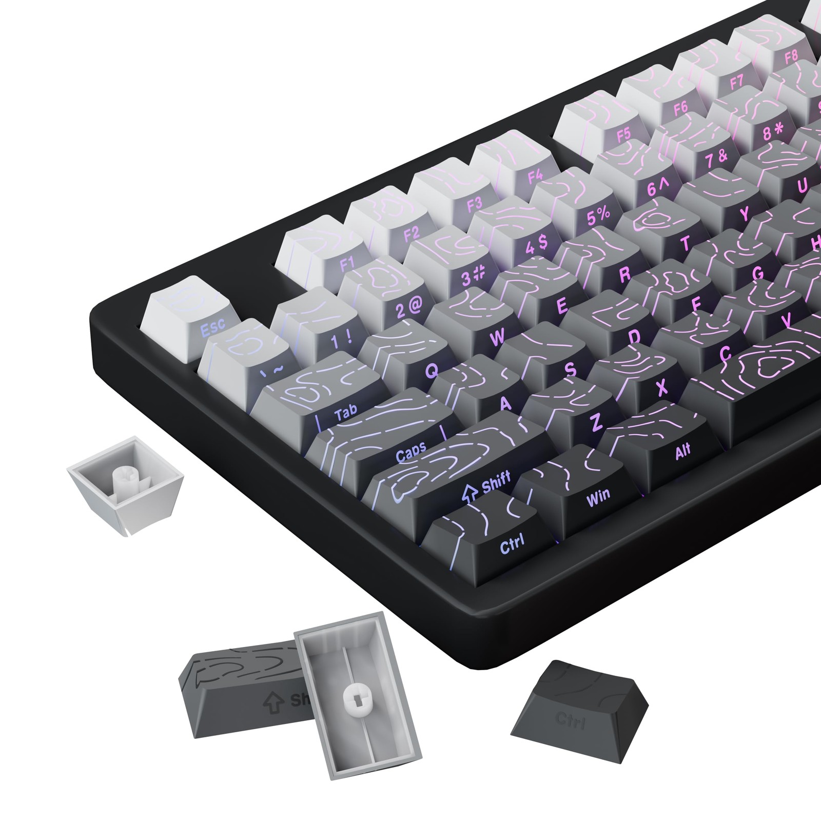 Gradient Topographic PBT Keycaps 133 Keys Side Print Shine Through Cherry