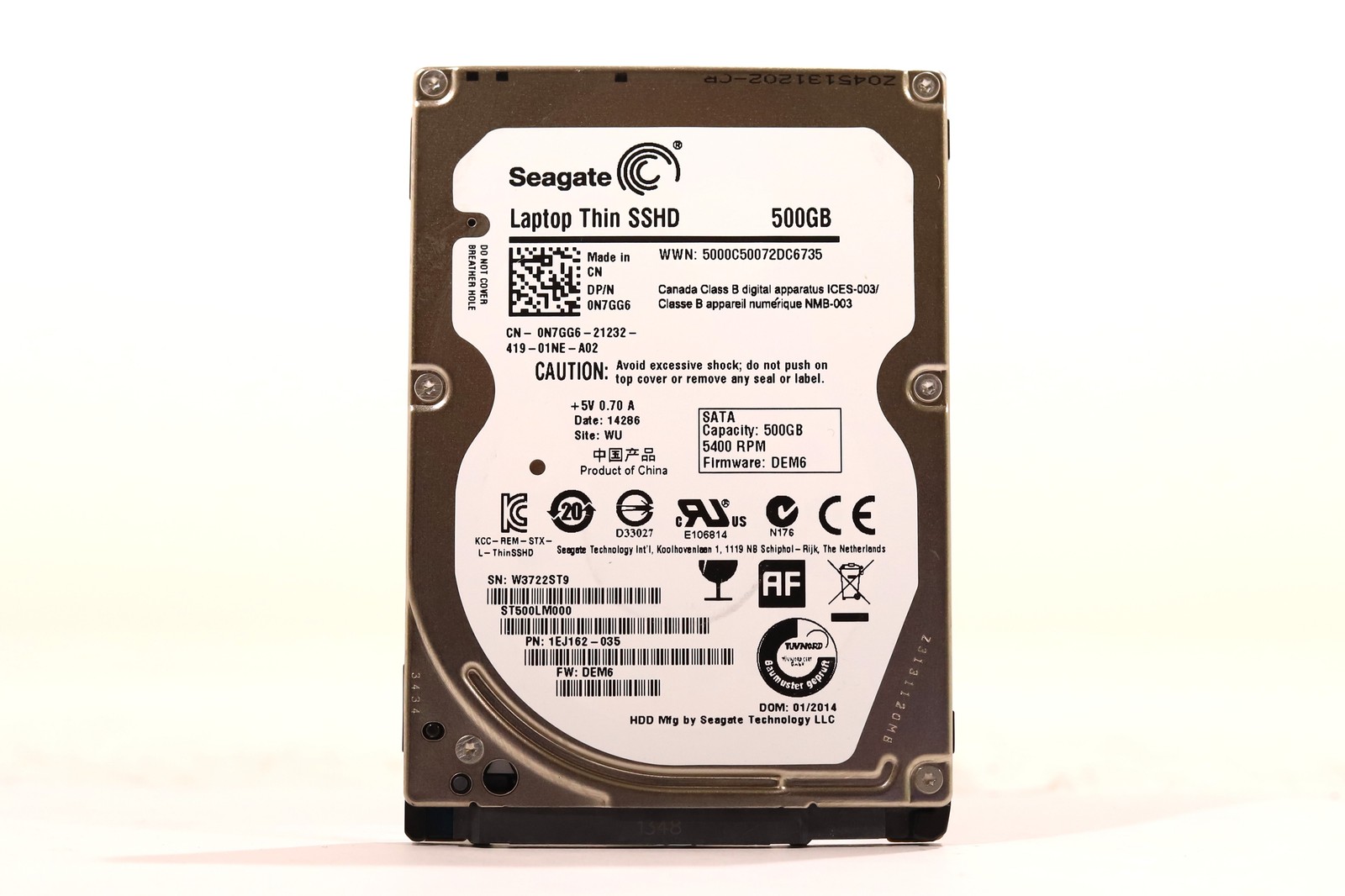 Dell ST500LM000 500GB 2.5" 6Gb/s 64MB 5.4K RPM SATA Hard Drive Dell P/N: 0N7GG6