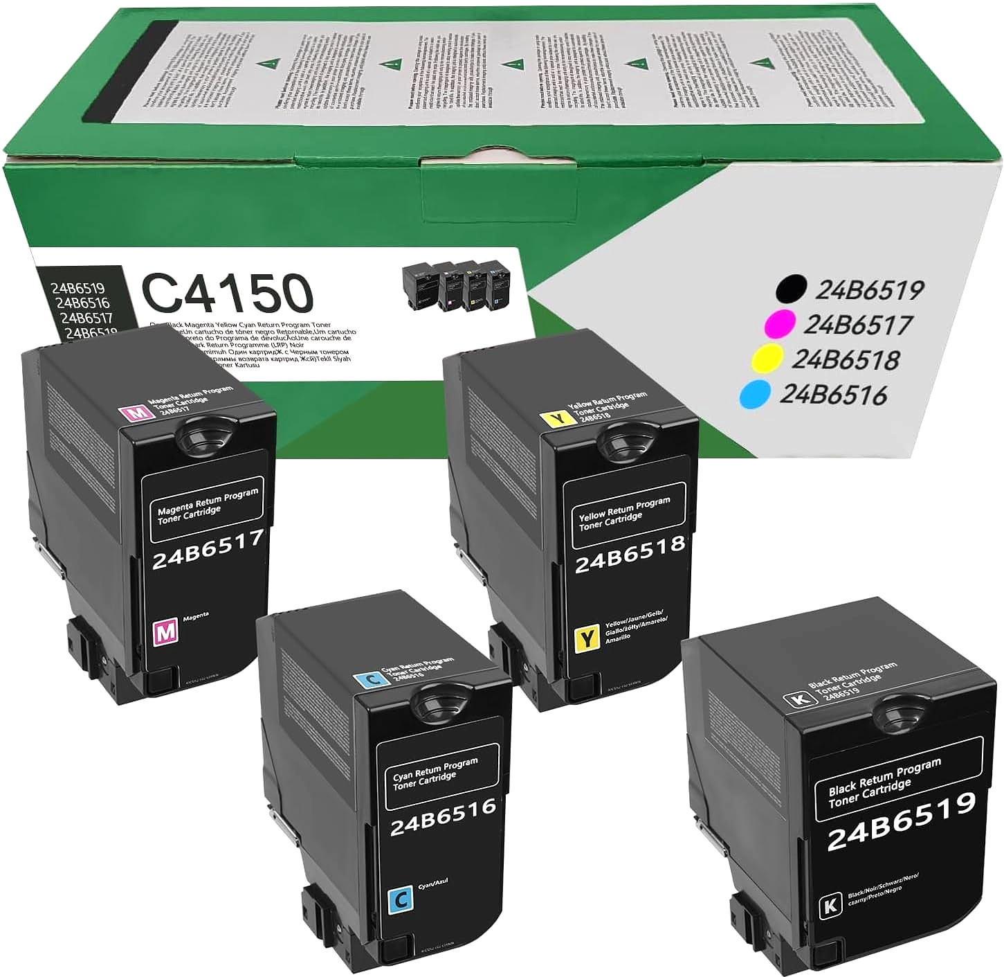 Toner Cartridge 4-Pack Compatible with Lexmark C4150 – 24B6516-24B6519 Printers