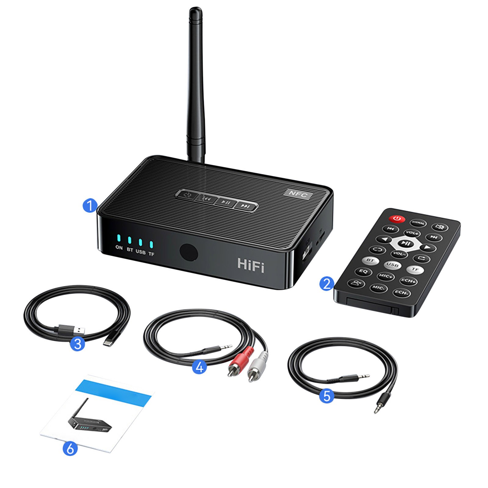 3 in 1 Bluetooth 5.1 Receiver Wireless NFC to RCA Stereo Audio Amplifier Adapter