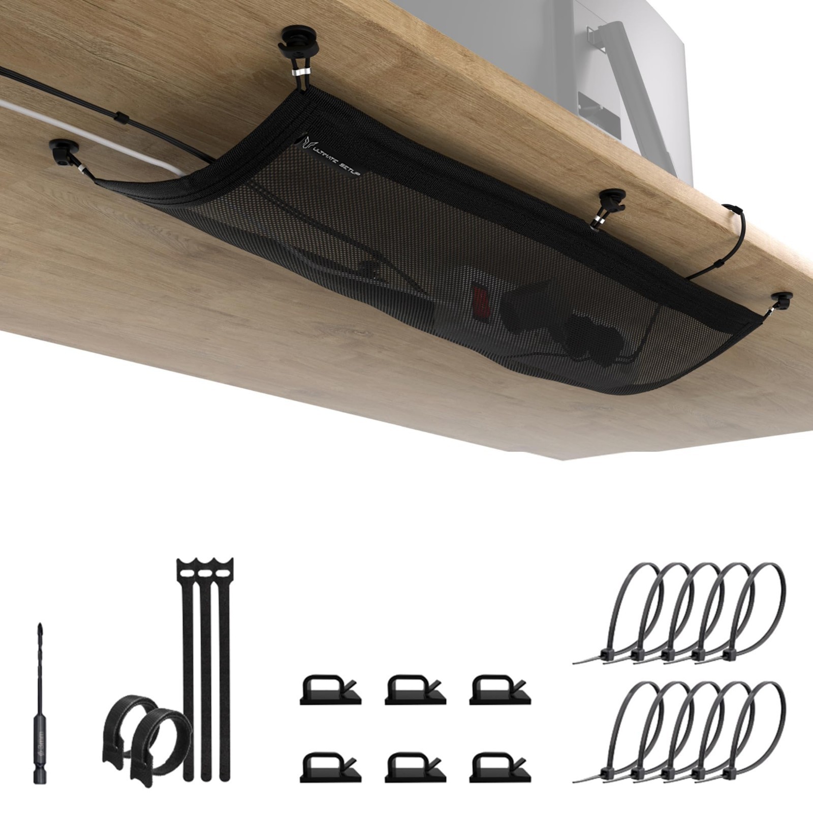 Under Desk Cable Management Tray - Wire Organizer Net for Tidy Cords & Cables