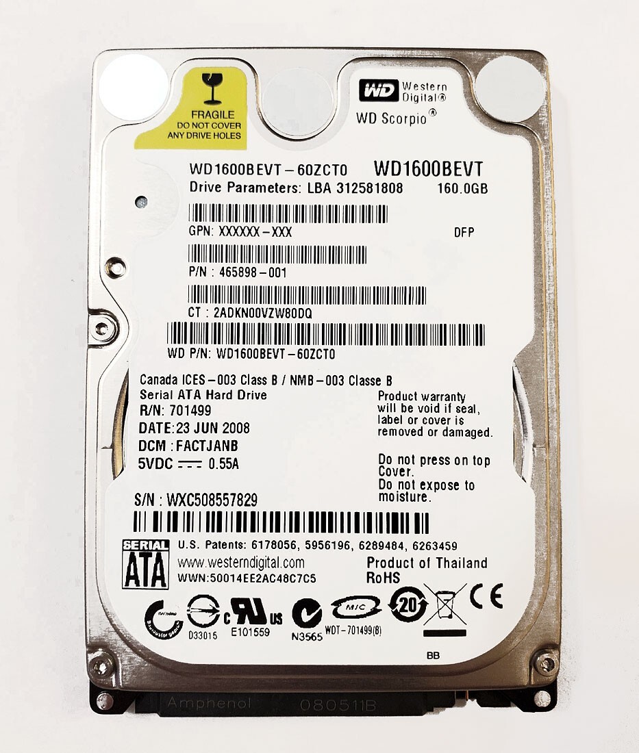 * Open Box * Western Digital 160GB 2.5" SATA Laptop Hard Drive WD HDD Hot Swap