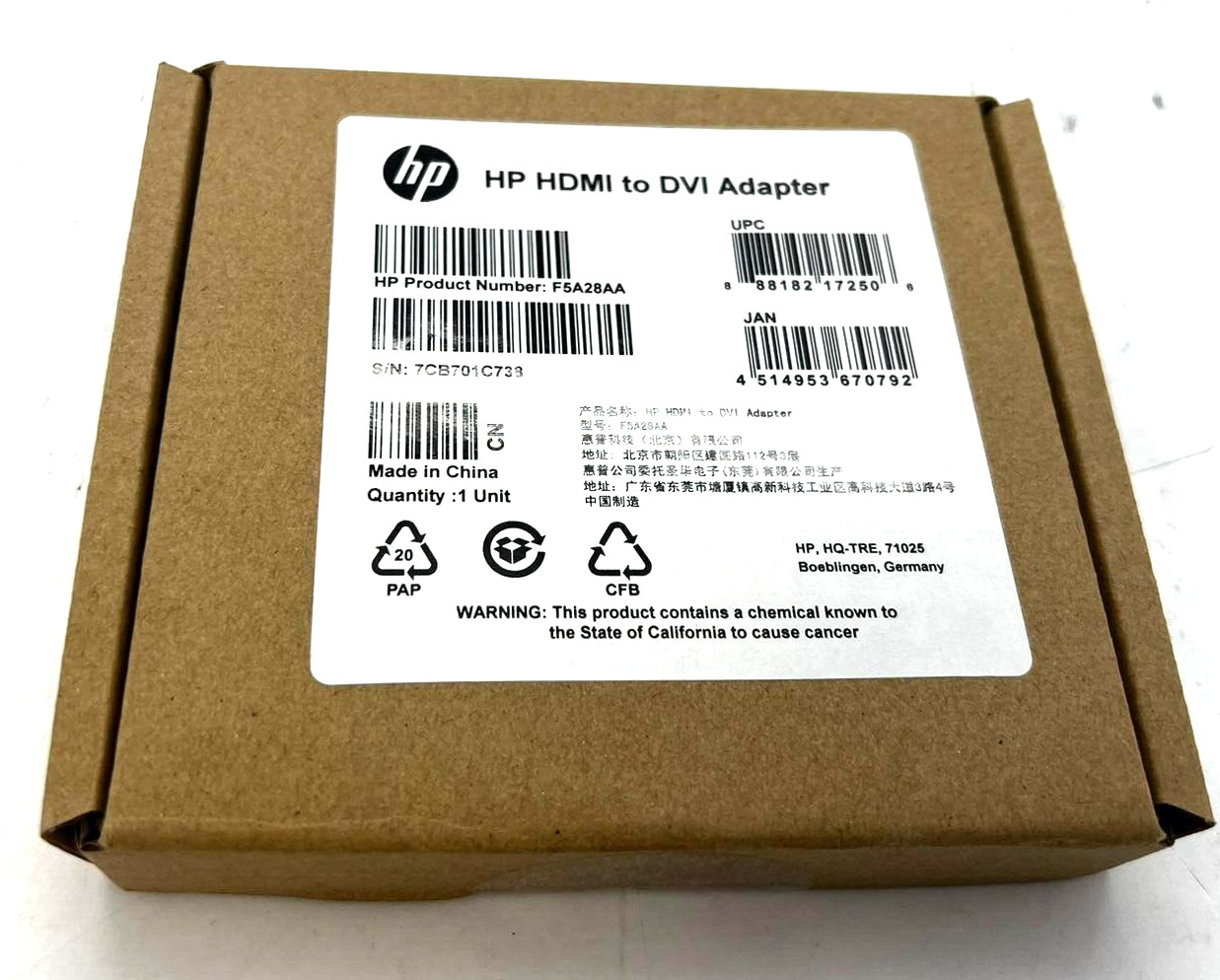 Lot of 49: NEW HP HDMI to DVI Adapter Product Number: F5A28AA