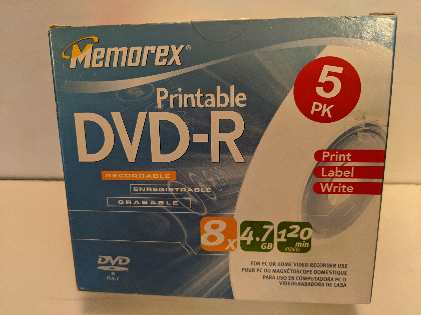 MEMOREX Printable DVD+R 8 X 4.7 GB 120 Min 5 Pack NIB 2005