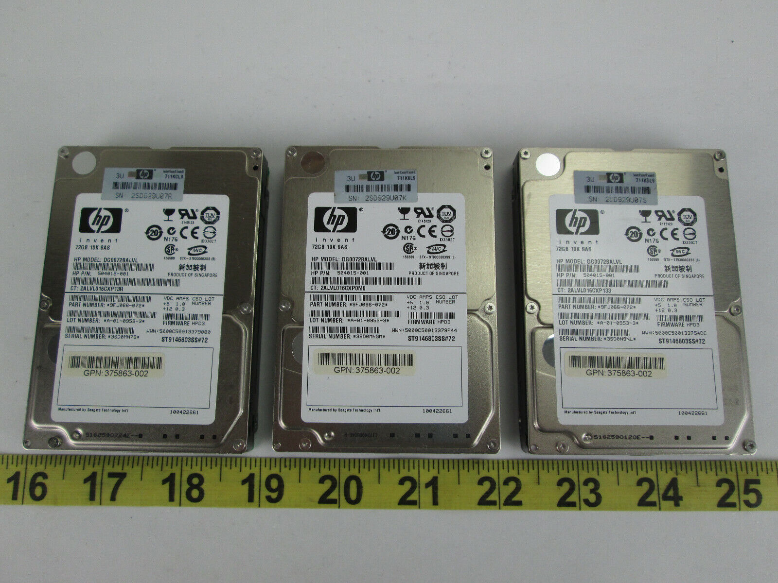 Lot of 3 HP HDD Hard Disk Drive 72GB DG0072BALVL 504015-001 9FJ066-072 SKU O
