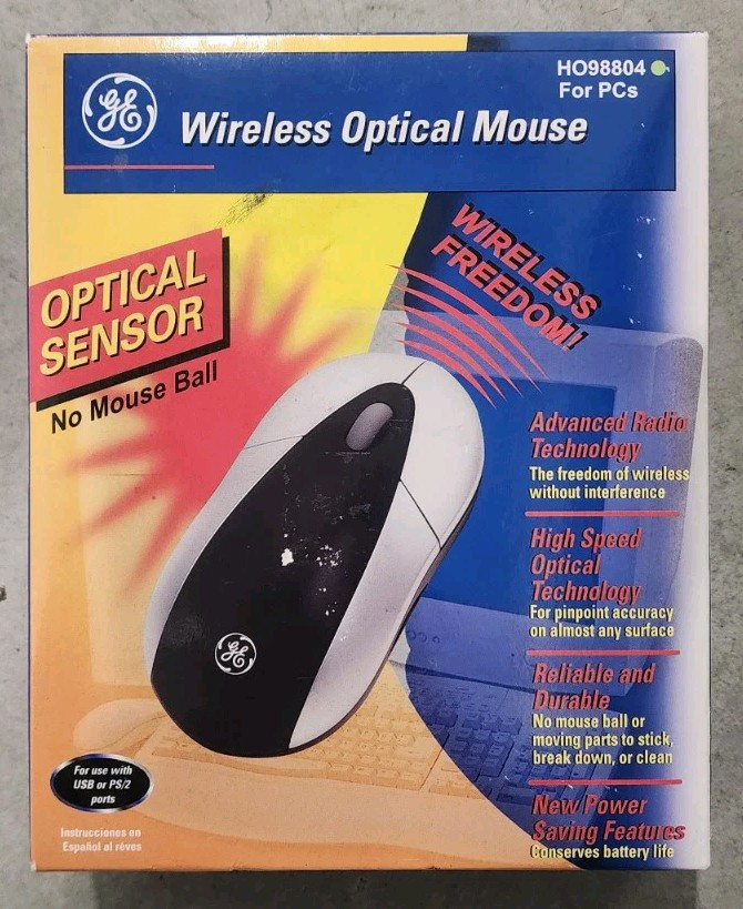 GE Vintage Wireless Optical Mouse + Receiver Model HO98804