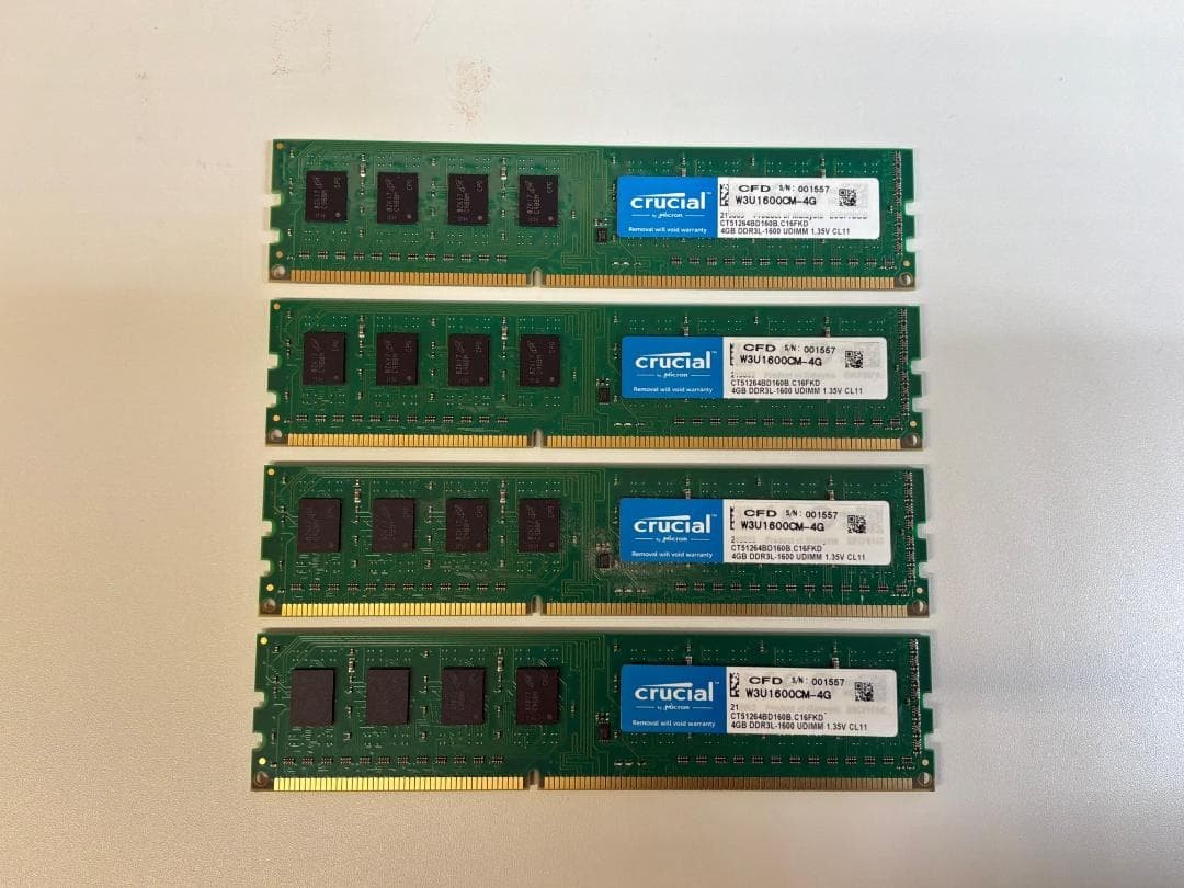Crucial cfd ddr3l-1600 4GB x4 Desktop Memory Set Used