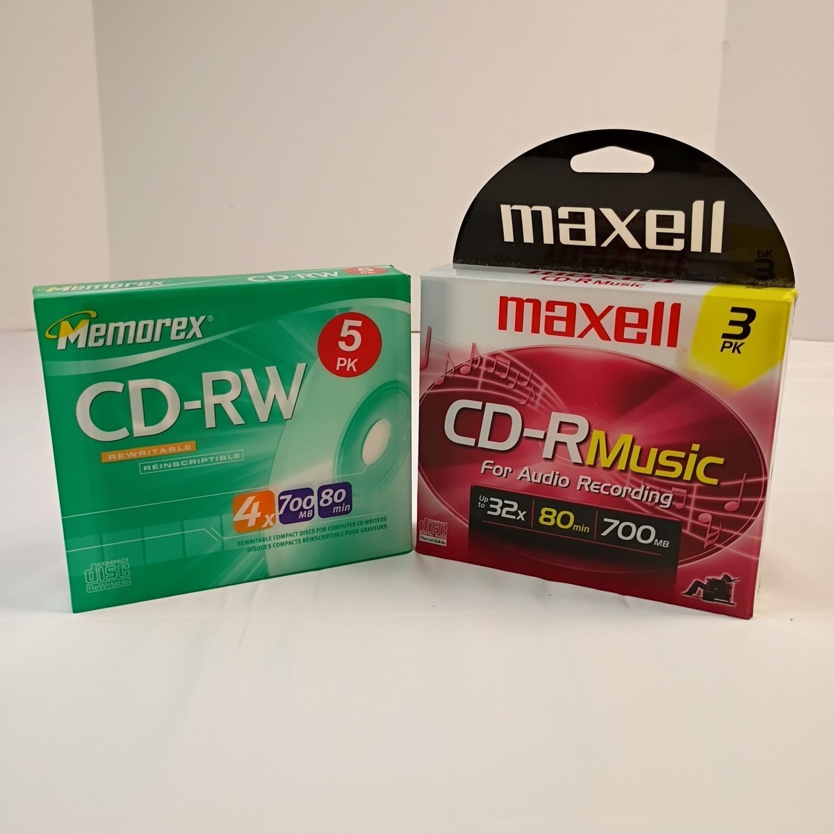 New CD-R Lot Memorex CD-RW Rewritable 5 Pack and Maxwell CD-R Recordable 3 Pack