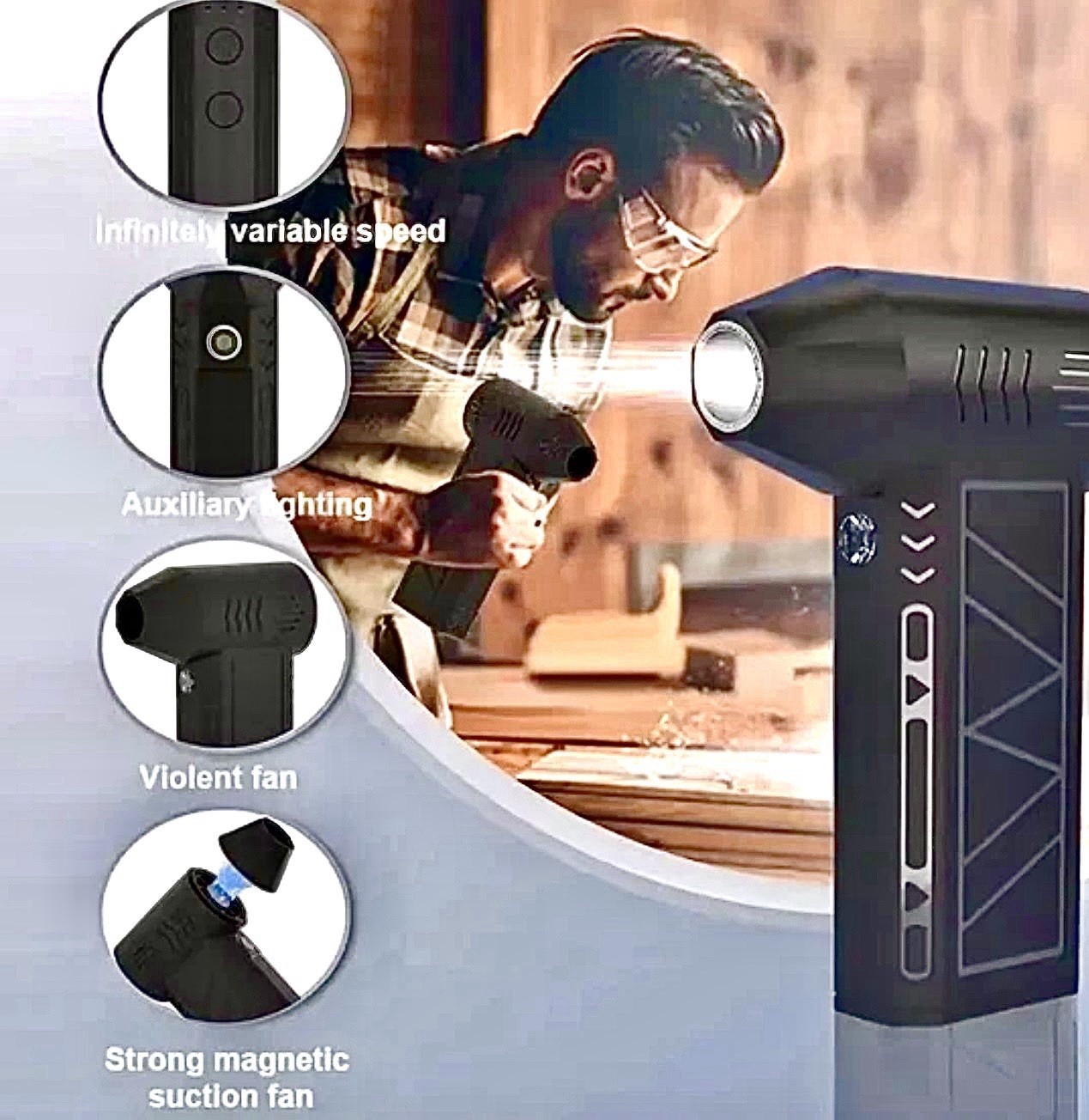 Compressed Air Duster Mini Blower with LED Light, 4 Speed, Vacuum NEW