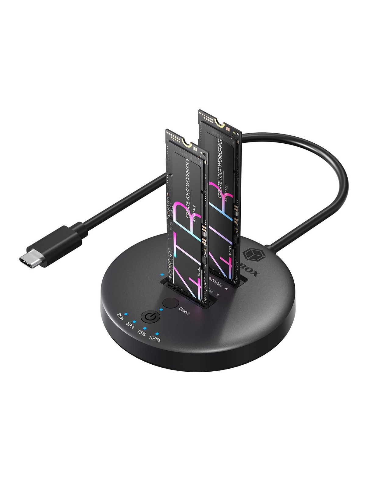 M.2 NVMe SSD Cloner, Dual Bay SATA 2 Black