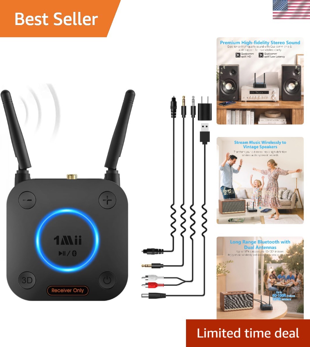 B06Pro Bluetooth Receiver with 3D Surround, aptX HD, Long Range, Low Latency,...