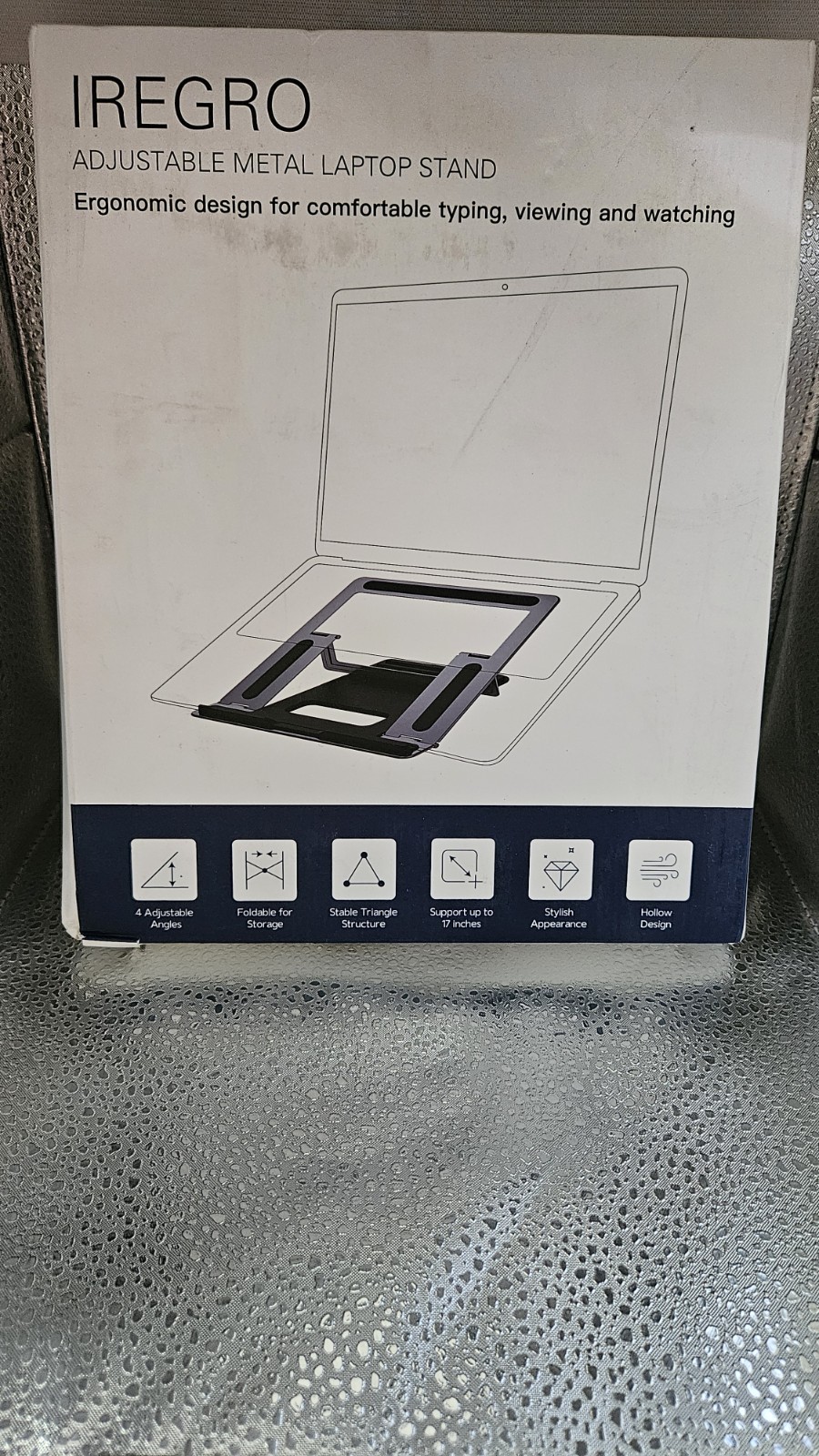 Silver Metal Adjustable Height Laptop Stand  Telescopic Pull-Out Design
