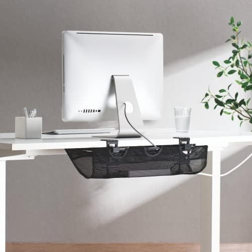 Black 24" Clamp-on Under Desk Cable Net, Mesh Cable Management