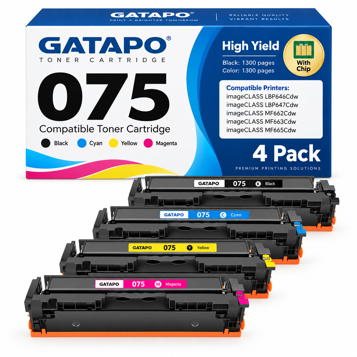 4 Pack 075 Toner Cartridge Set for Canon ImageCLASS MF663Cdw LBP647Cdw MF660c