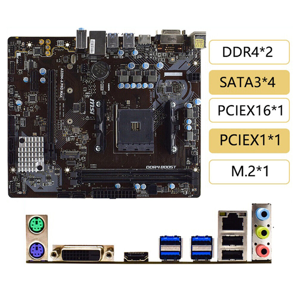 For MSI A320M-A PRO MAX Socket AM4 DDR4 HDMI+DVI Micro ATX Motherboard