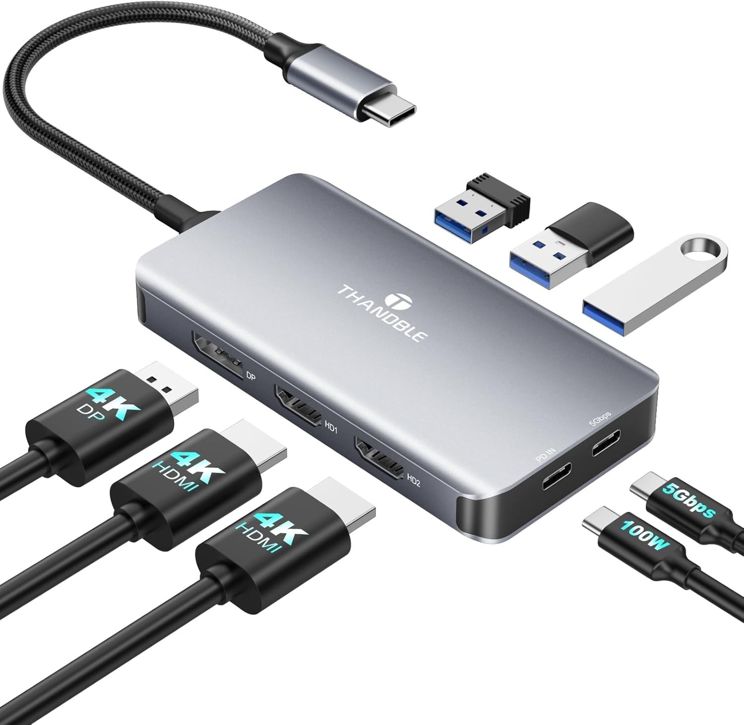 USB C Docking Station Dual Monitor, Laptop Docking Station 3 Monitor, T53-19